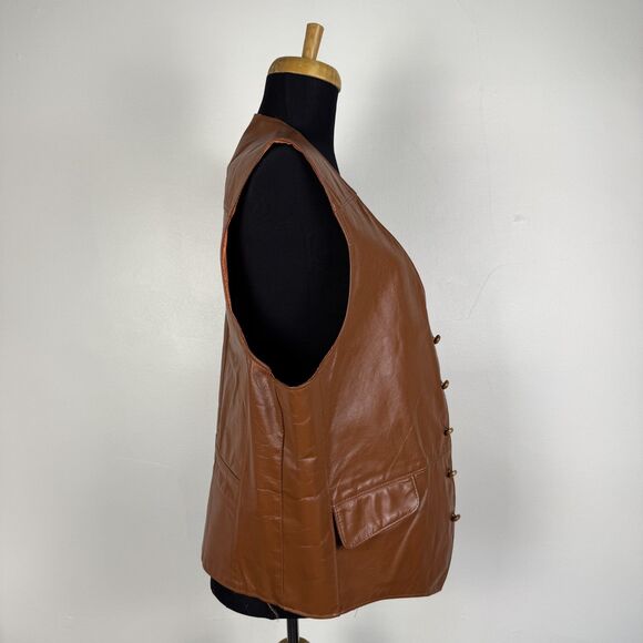 Vintage 70s Genuine Leather Cognac Brown Vest | JCPenny Western Cowboy - Picture 3 of 13